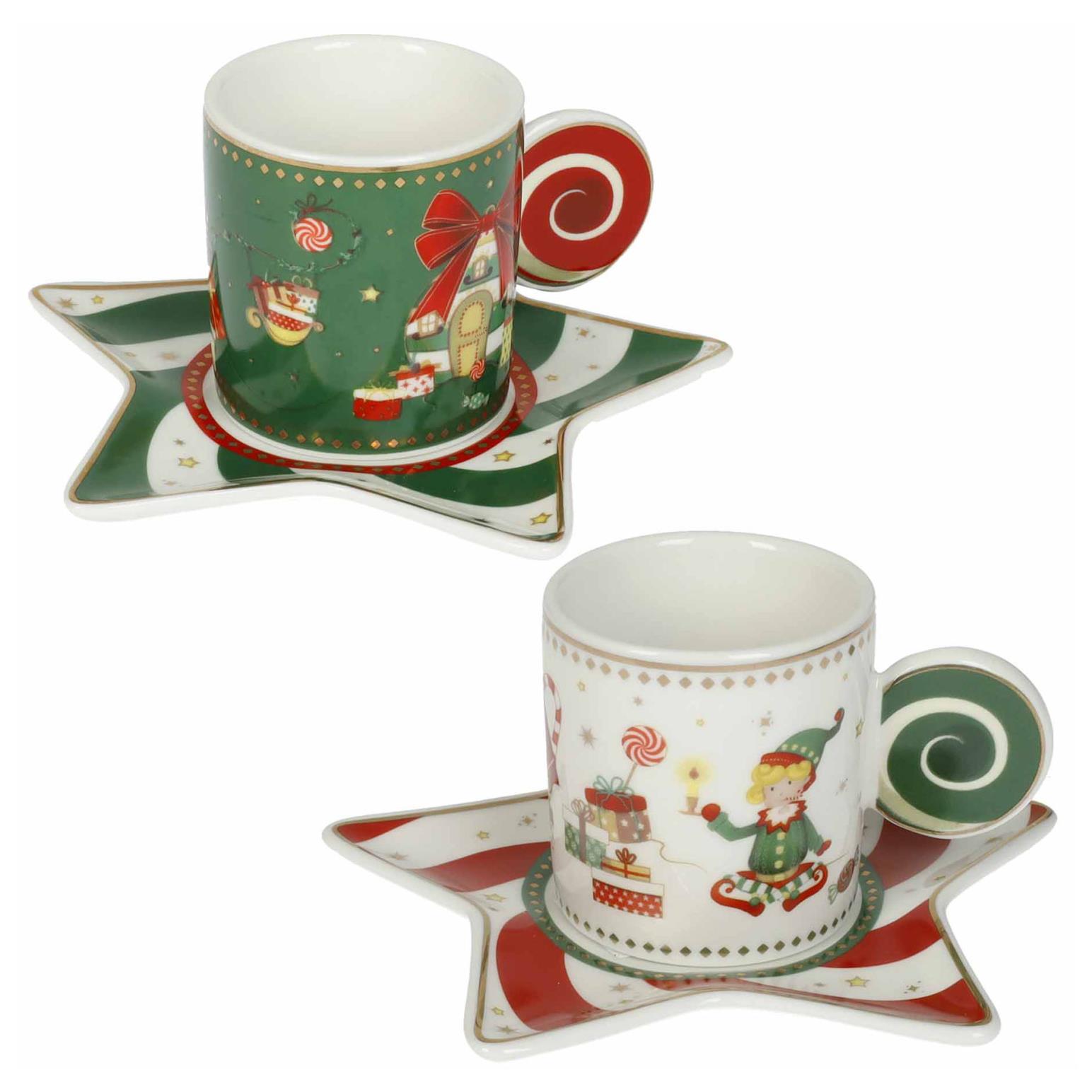 Brandani Mug Elfomagia White/Green 2 Pcs Set New Bone China